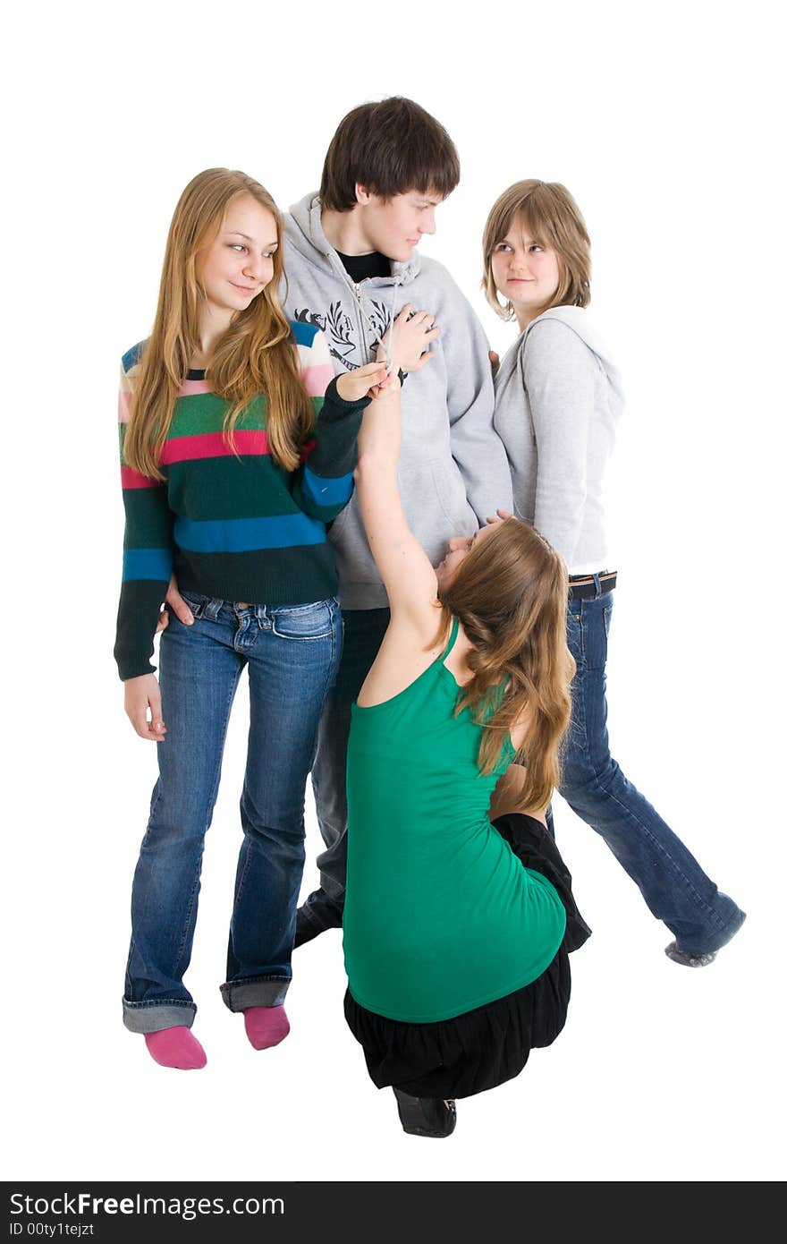 Group of teenagers isolated on a white background