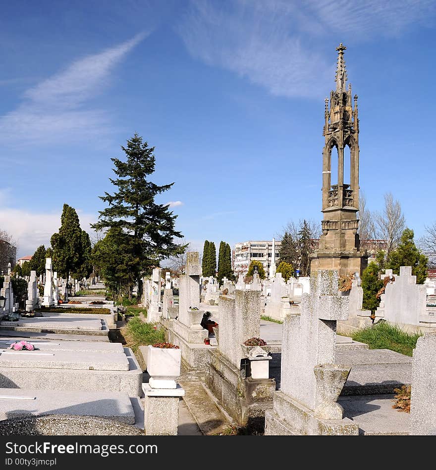 A view with a cemetery in romania