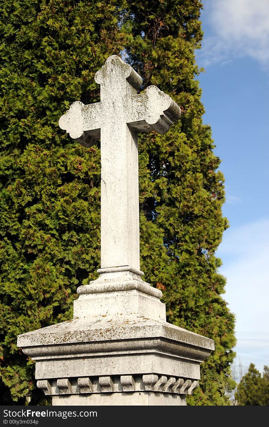 Cross in front of a grave