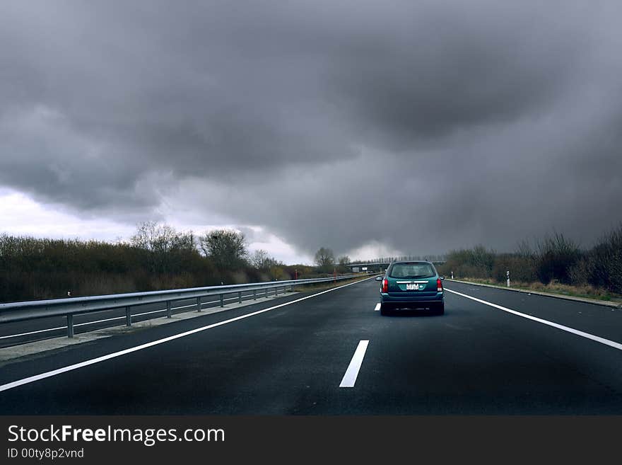 The long highway with a car