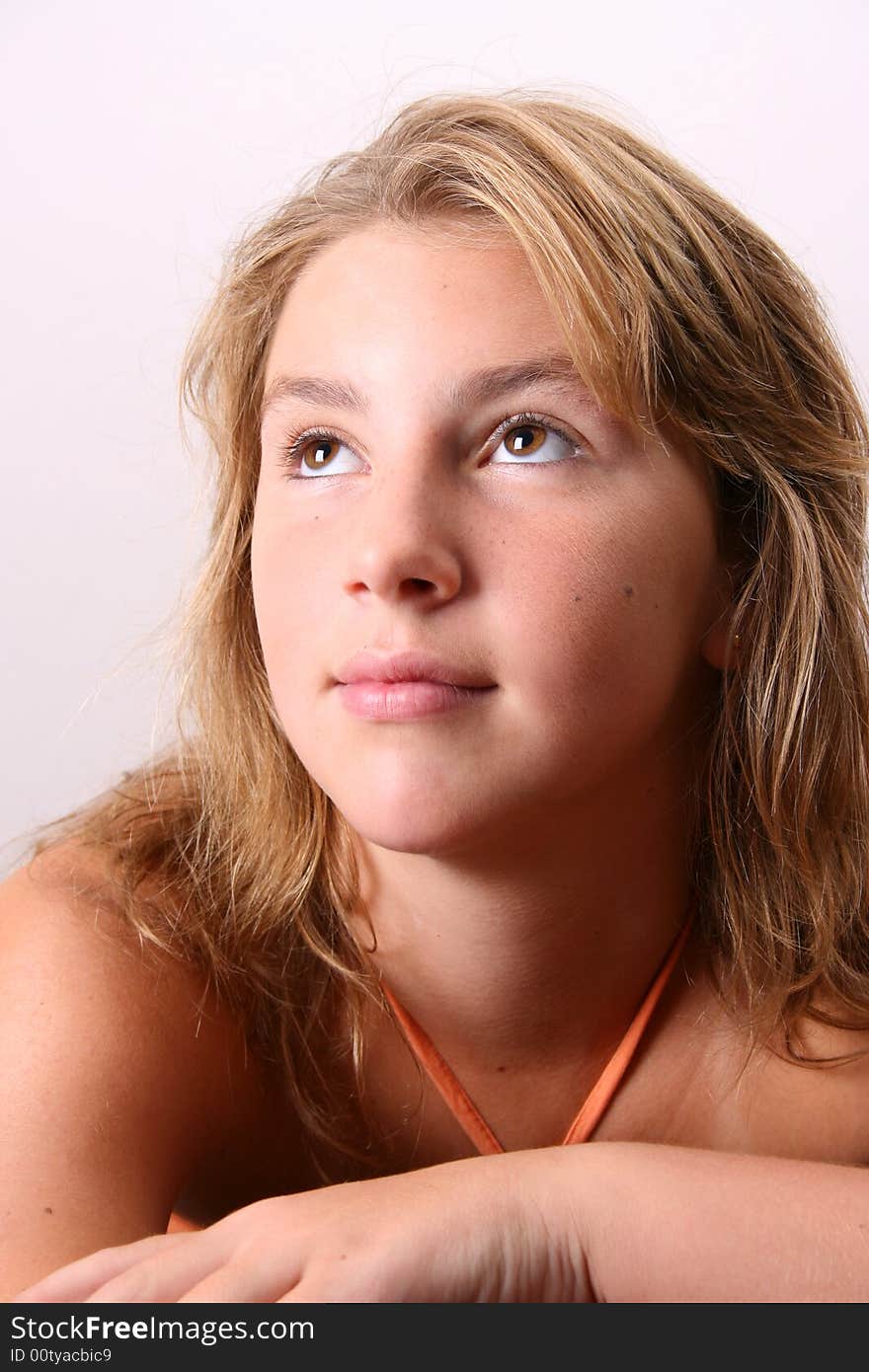 Teenage female model on a white background. Teenage female model on a white background