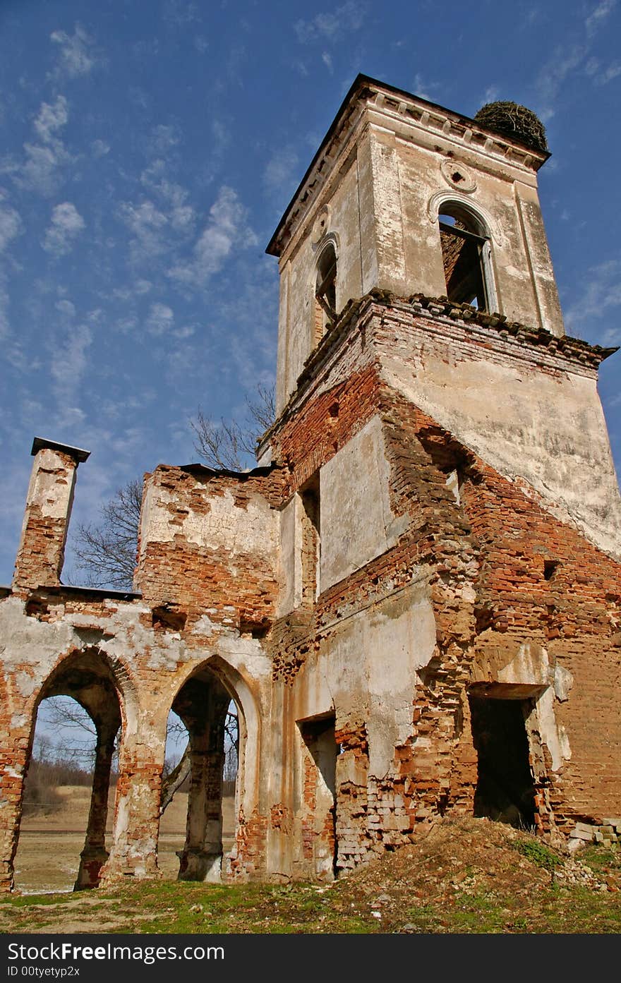 Old castle ruins, with a birds nest