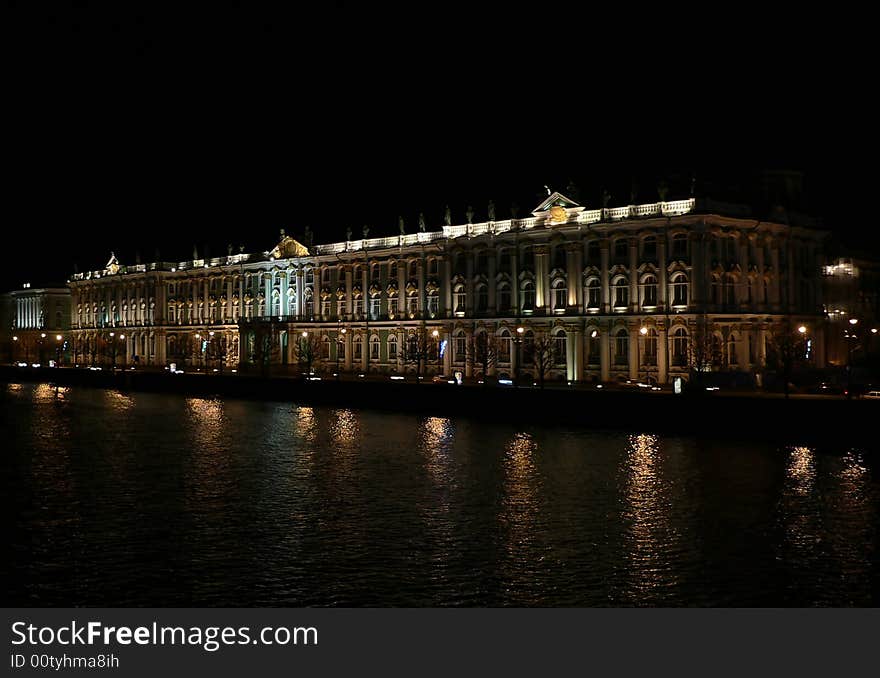 The State Hermitage Museum at night.