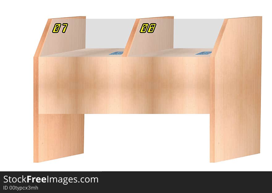 An library desk with numbering on back view. An library desk with numbering on back view