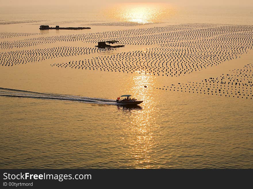 The sunset of the sea in the Shenzhen in China