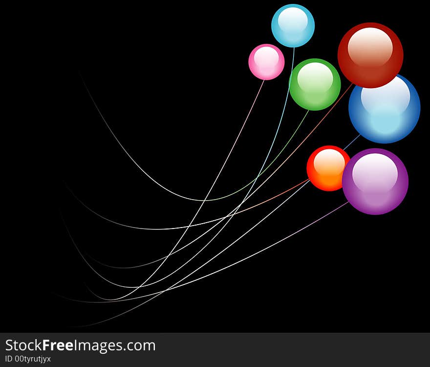 Strings Attached to Glassy Colored Orbs are Featured in an Abstract Illustration.