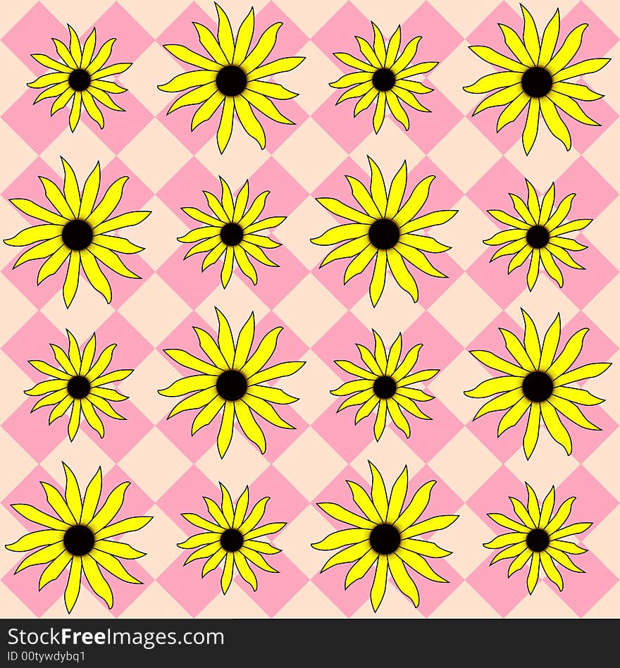 Yellow Black eyed Susan on Plaid