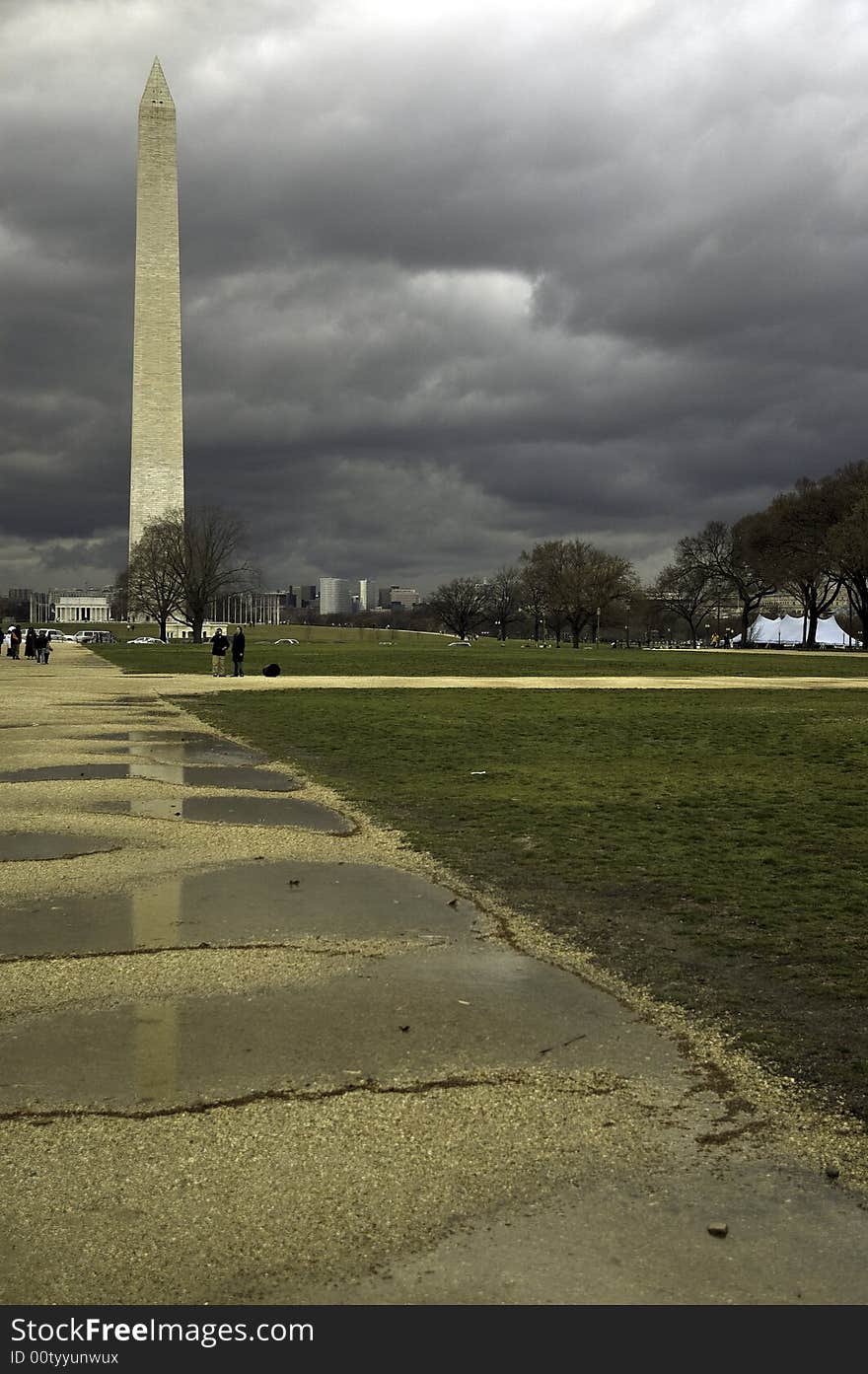 Puddles reflecting the Washington Monument. Puddles reflecting the Washington Monument