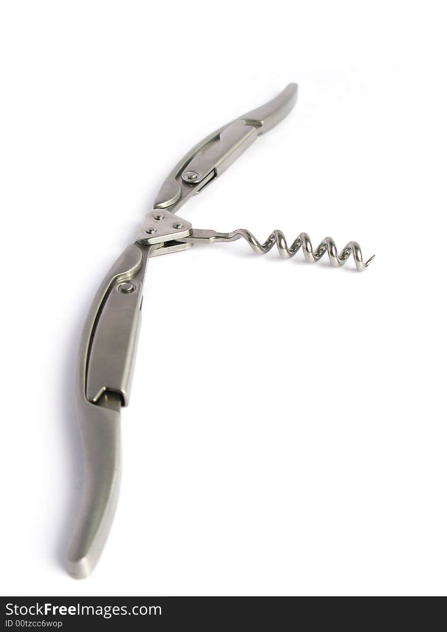 Aluminum double corkscrew in a white background