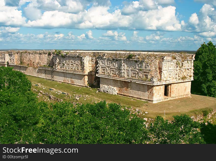 Ancient mayan site with old buildings and trees. Ancient mayan site with old buildings and trees