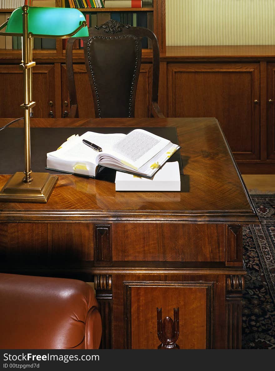 Cabinet with old,wooden desk