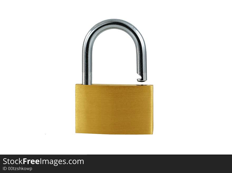 Isolated Brass open lock on white