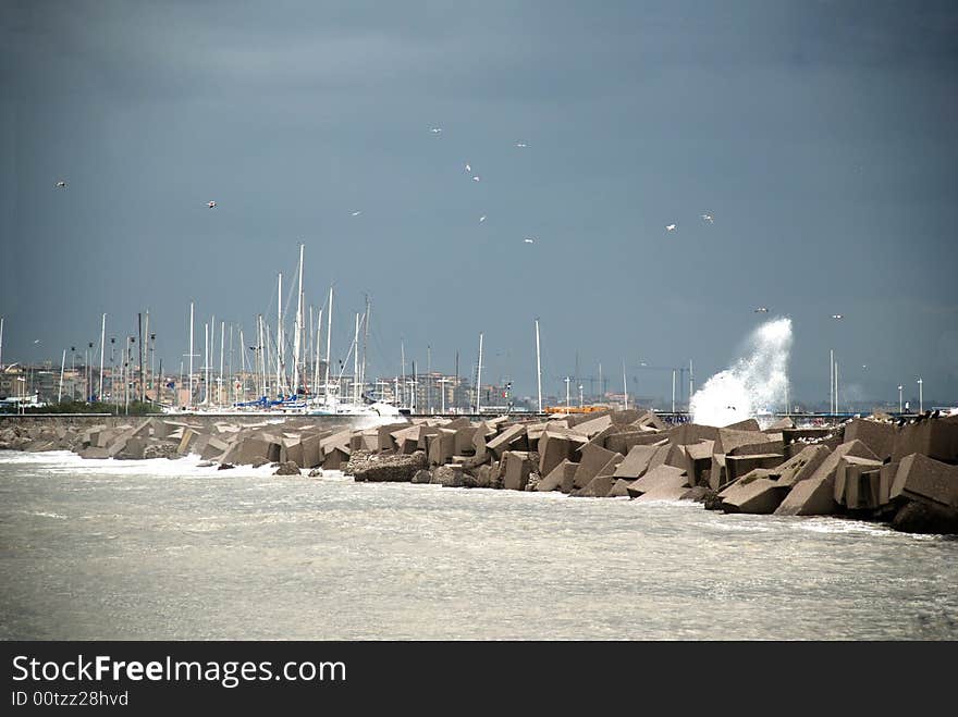 Breakwater on the seafront of Salerno