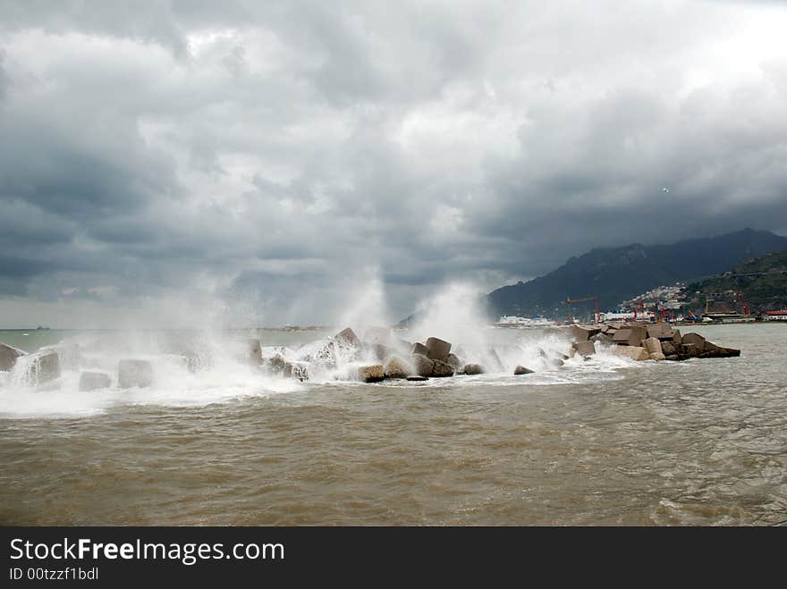 Breakwater on the seafront of Salerno