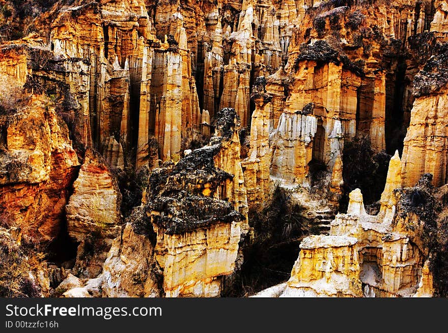 The mystical Forest of Earth Pillars is situated in YuanMou Town,Yunnan Province,China. The mystical Forest of Earth Pillars is situated in YuanMou Town,Yunnan Province,China.