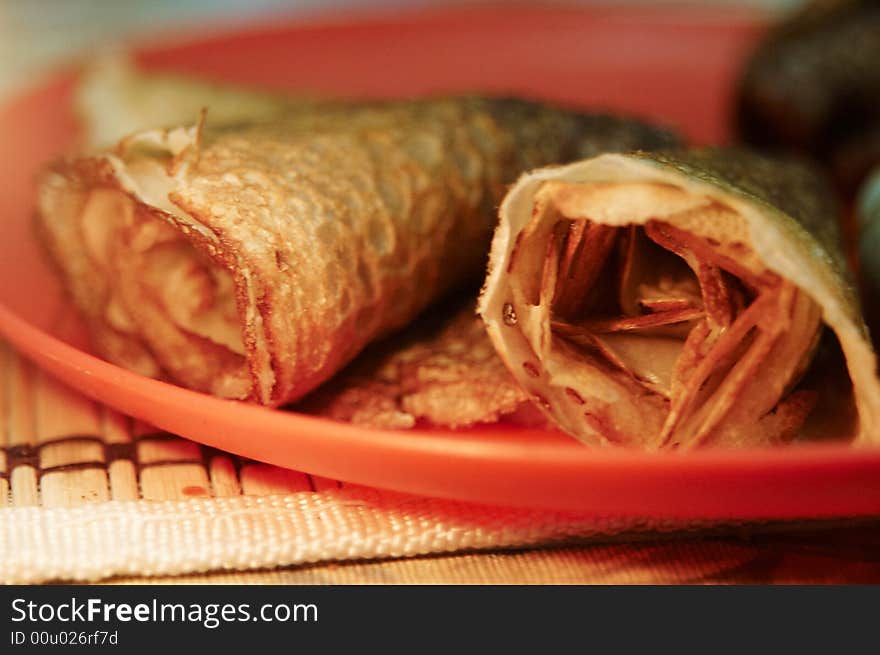 Ready pancakes lying on the plate