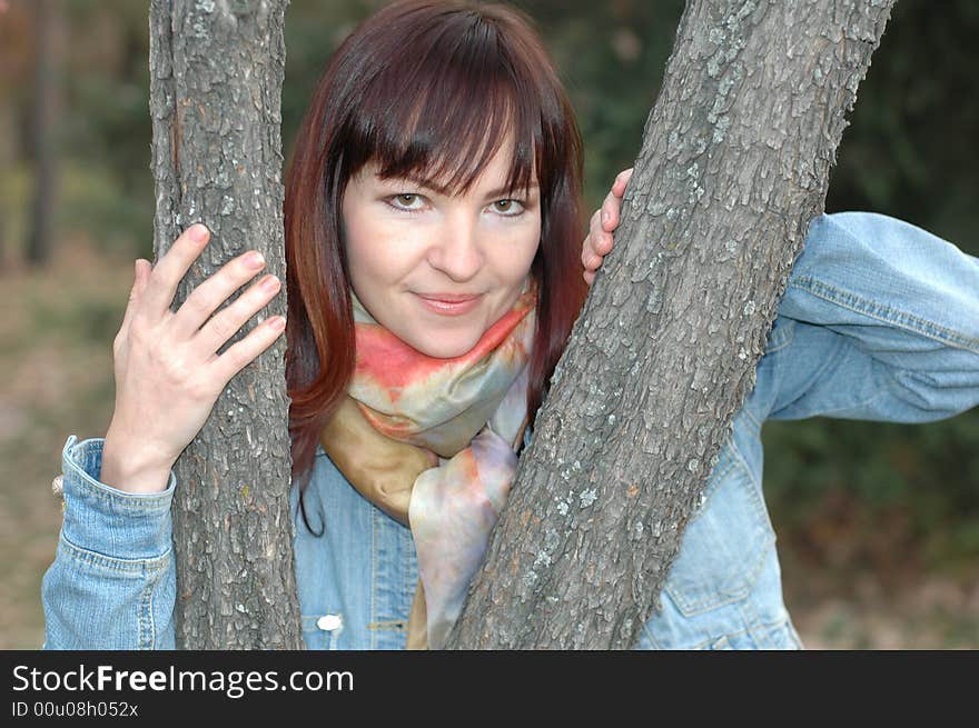 Girl Between Trees