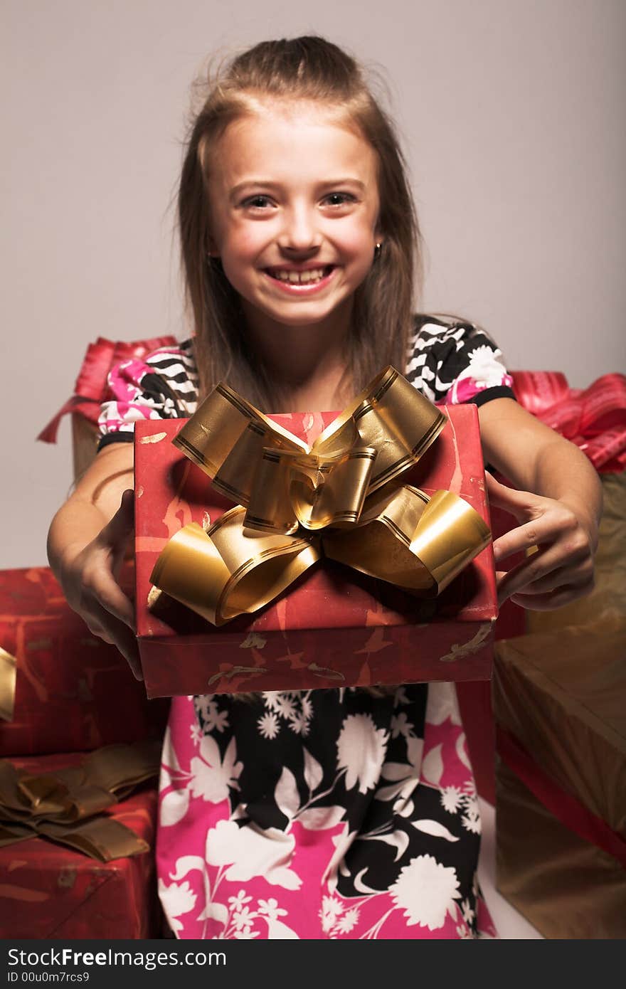 Little Girl And Xmas Presents