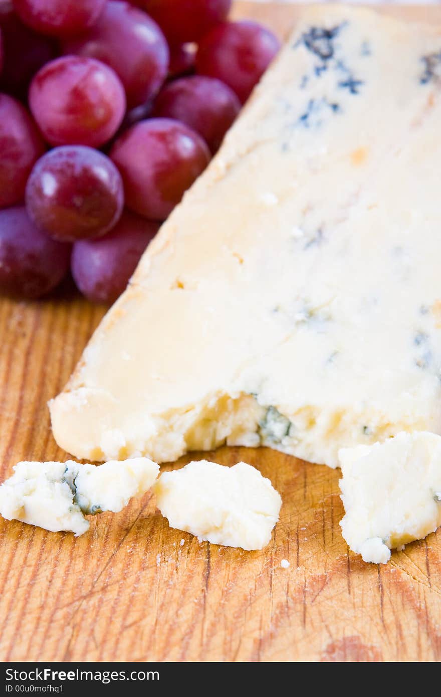 Blue stilton cheese with grapes