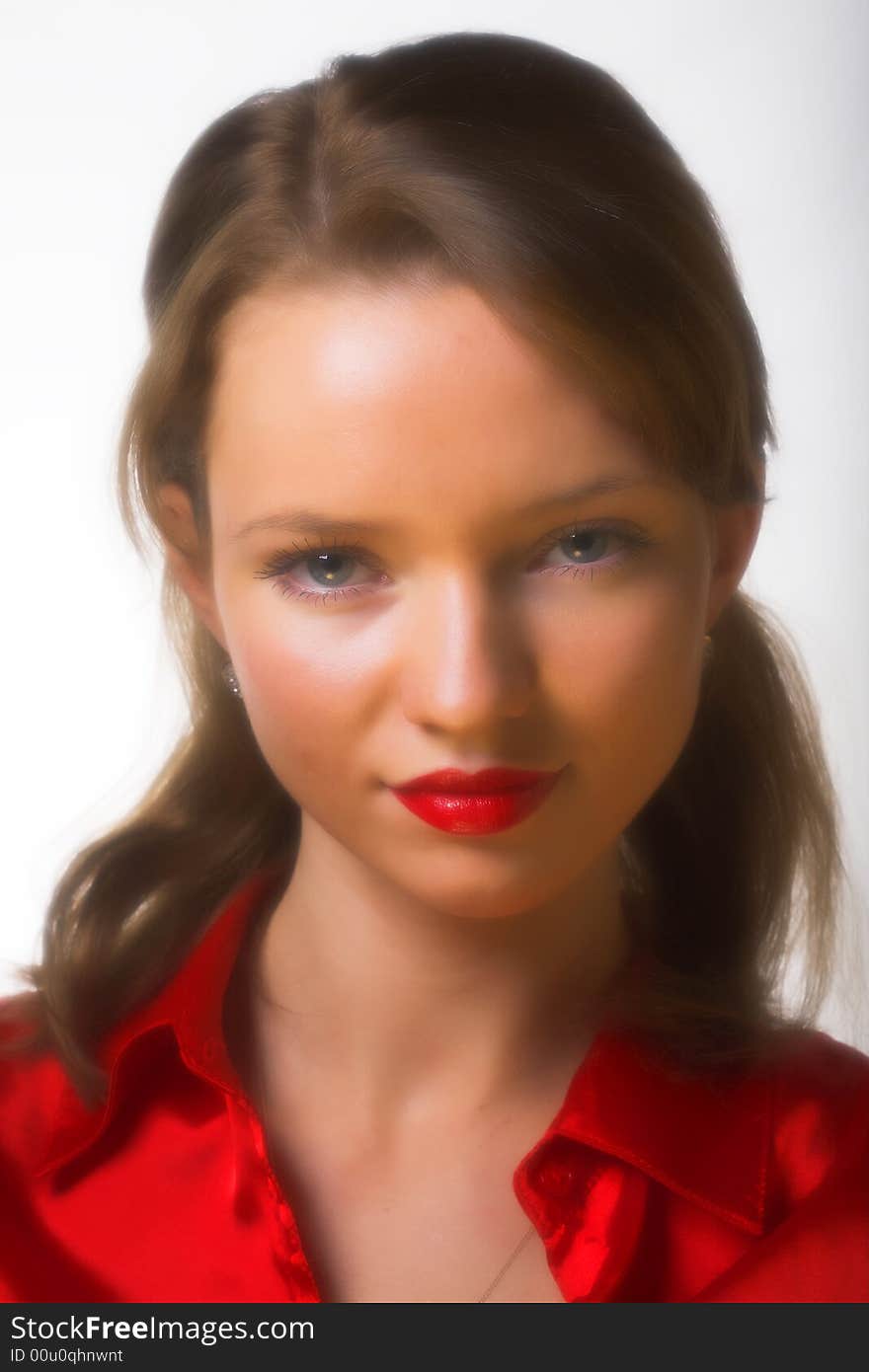 Young woman in red colours