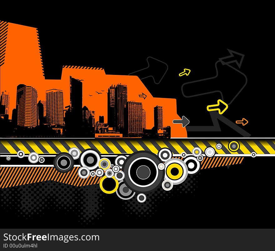 Illustration of city with skyscrapers. Vector