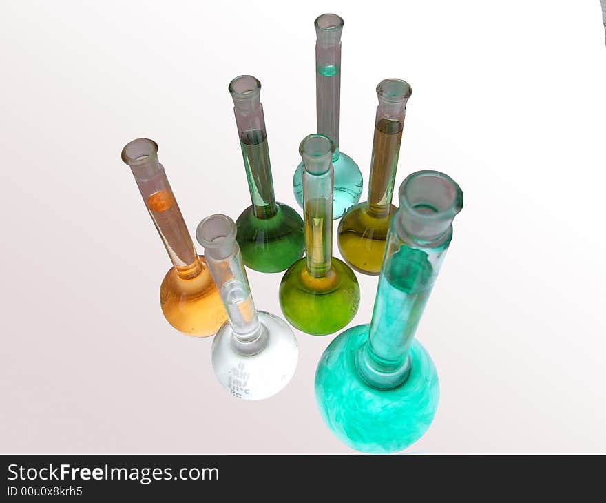 Several colored flasks in biochemistry labolatory