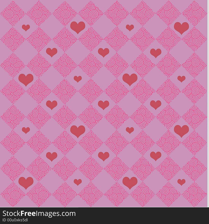 Checkered pattern of pink and fuschia  with large and small hearts. Checkered pattern of pink and fuschia  with large and small hearts