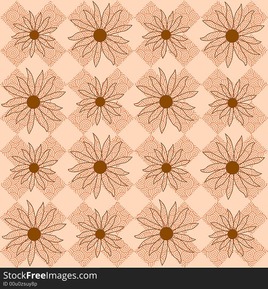 Flowers on checkered pattern with swirls. Flowers on checkered pattern with swirls.