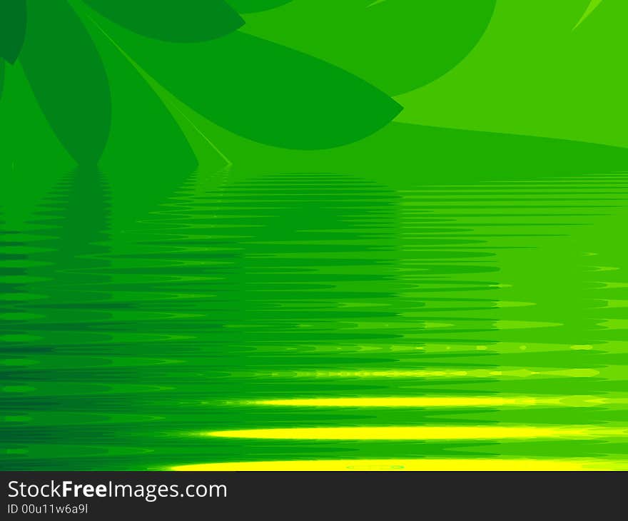 Green leaves reflecting in the water