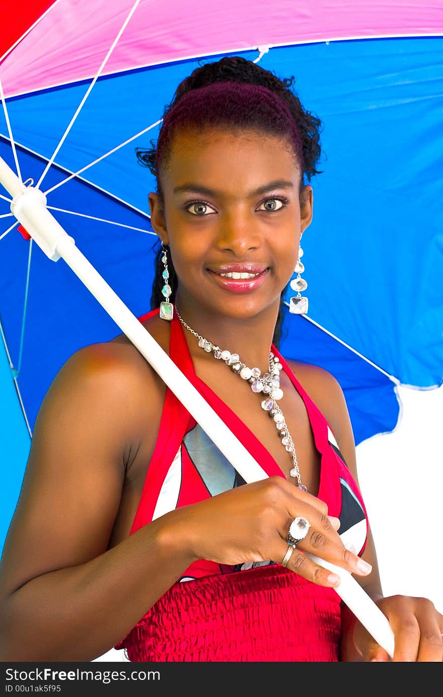 African girl with a colorful umbrella