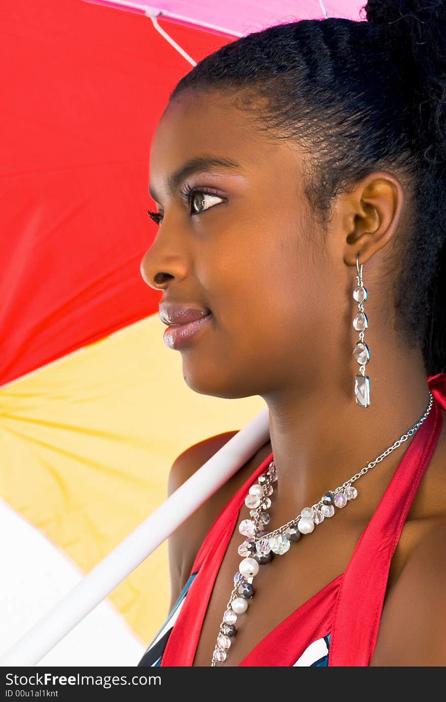 African girl with a colorful umbrella