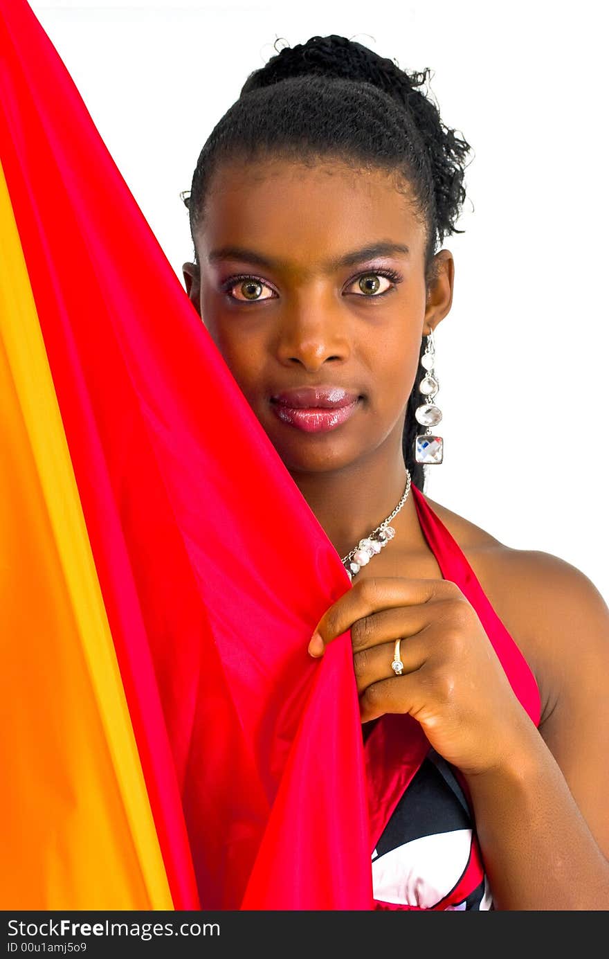 Charming african girl with a colorful umbrella