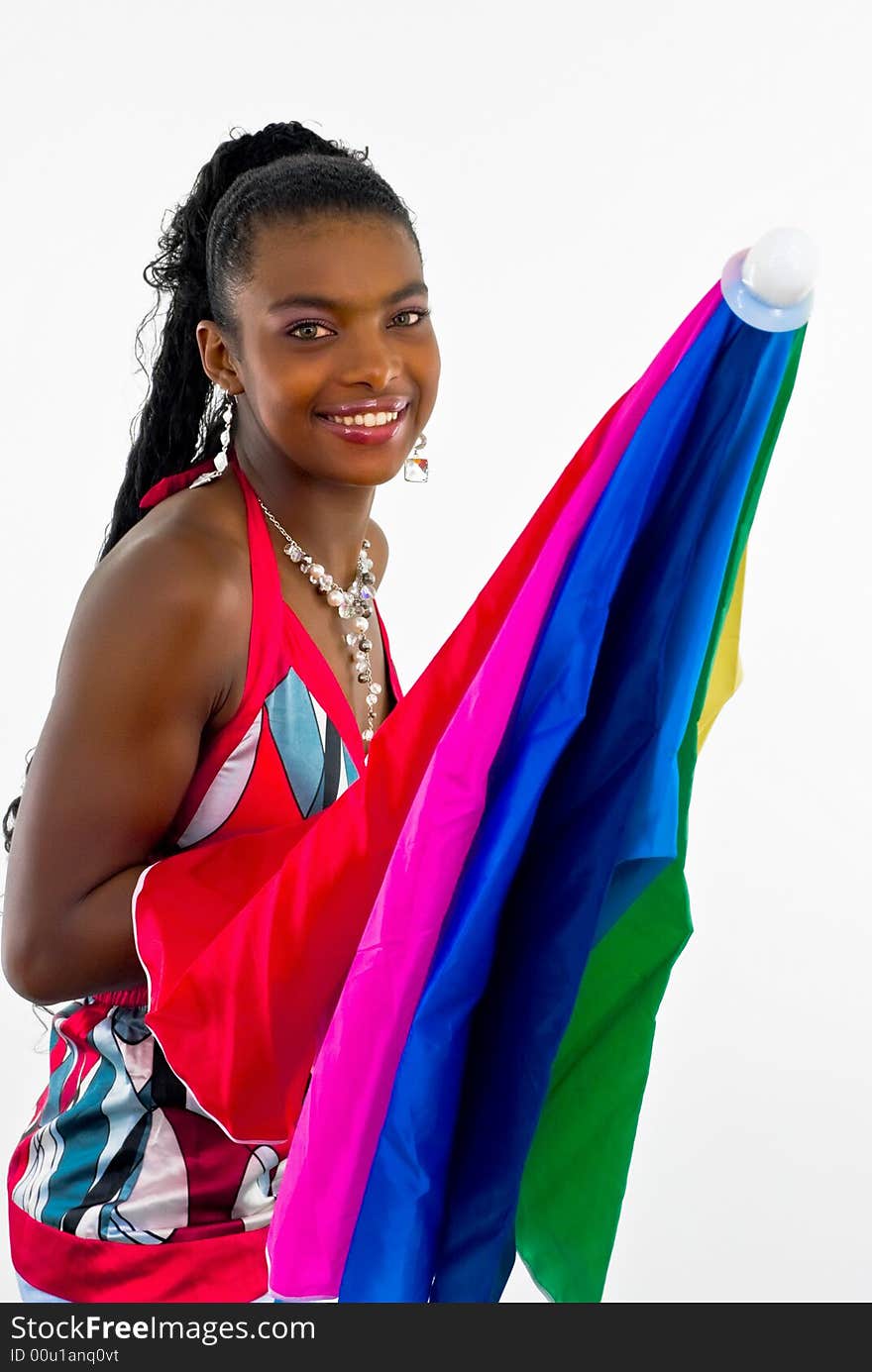 Charming african girl with a colorful umbrella