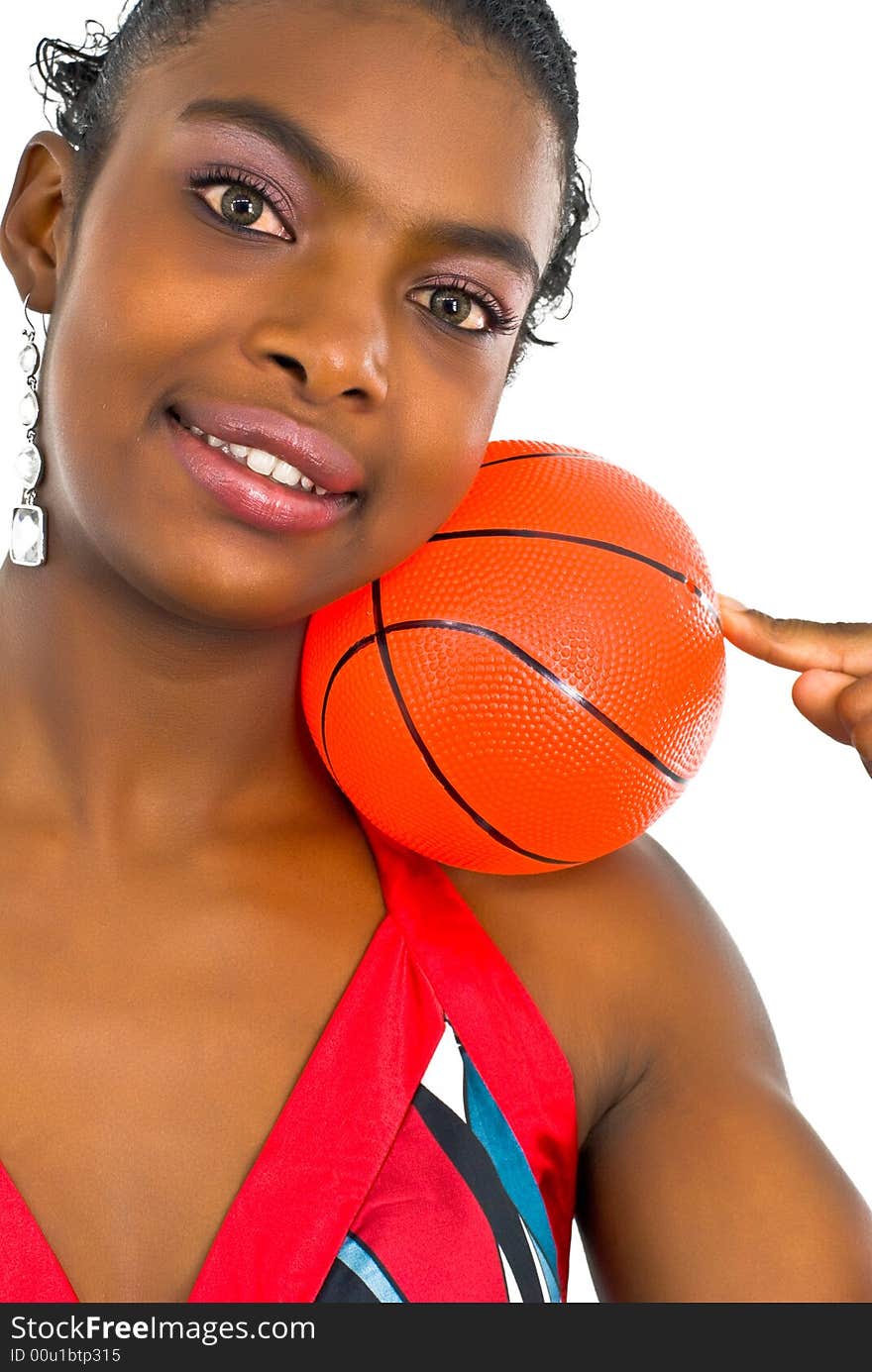 Stylish elegantyoung lady with a small red ball