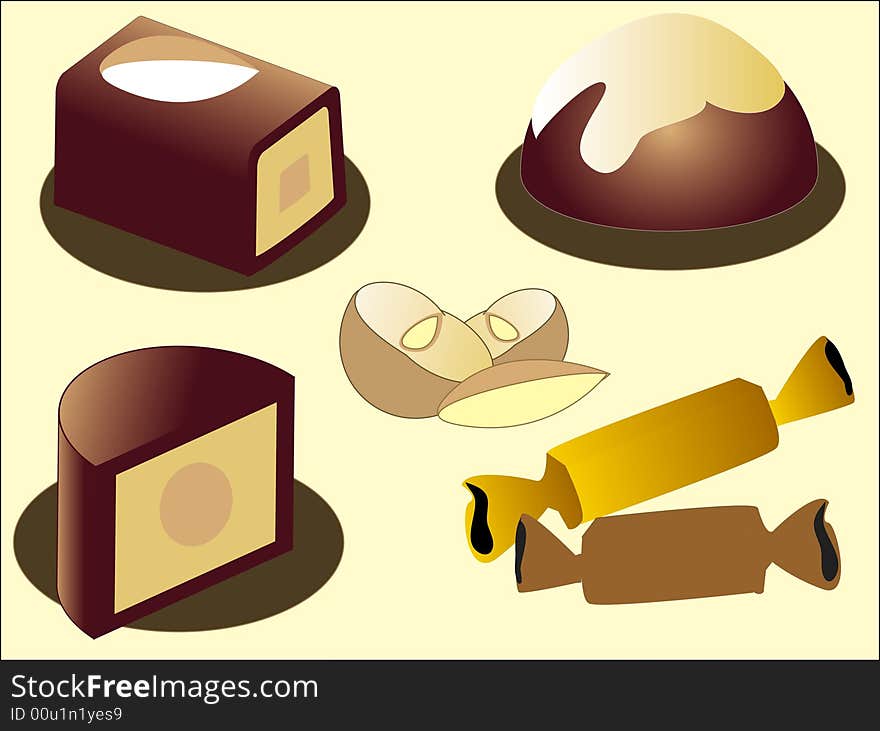 Vector illustration -Chocolate sweets and nuts. Vector illustration -Chocolate sweets and nuts