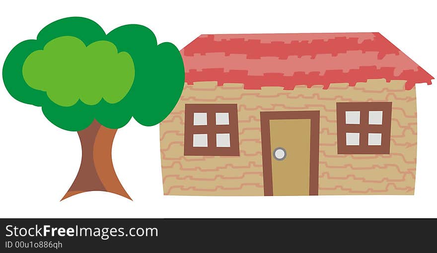 Art illustration of a cabin with a tree. Art illustration of a cabin with a tree