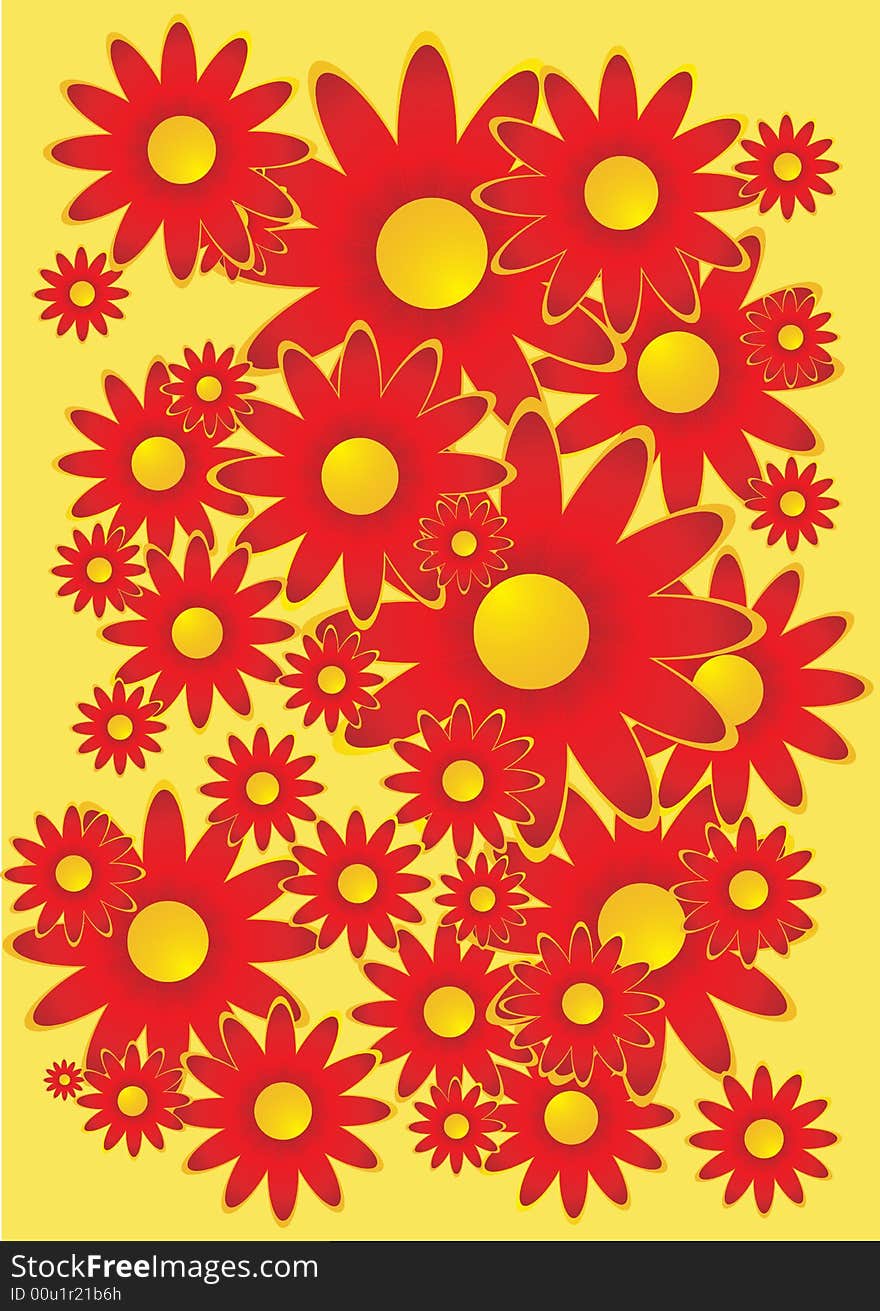 Beautiful red flowers over yellow background