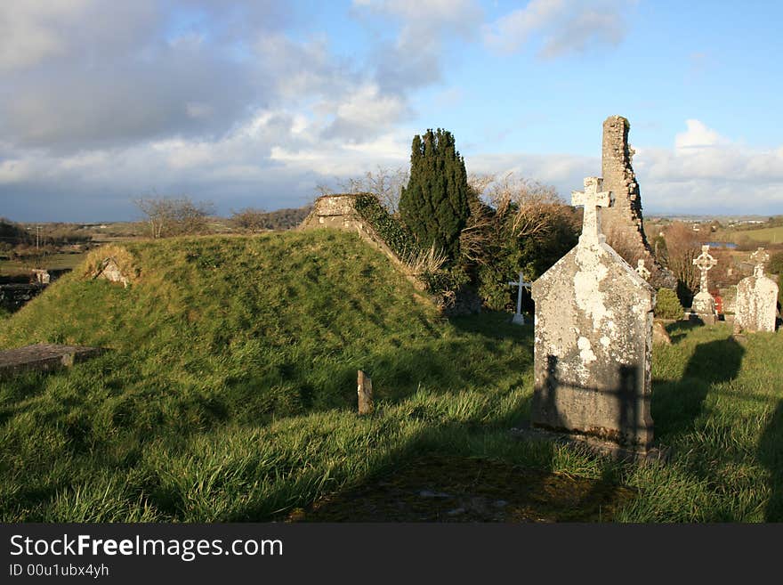 Old Irish cemetery ruins dating in west of Ireland