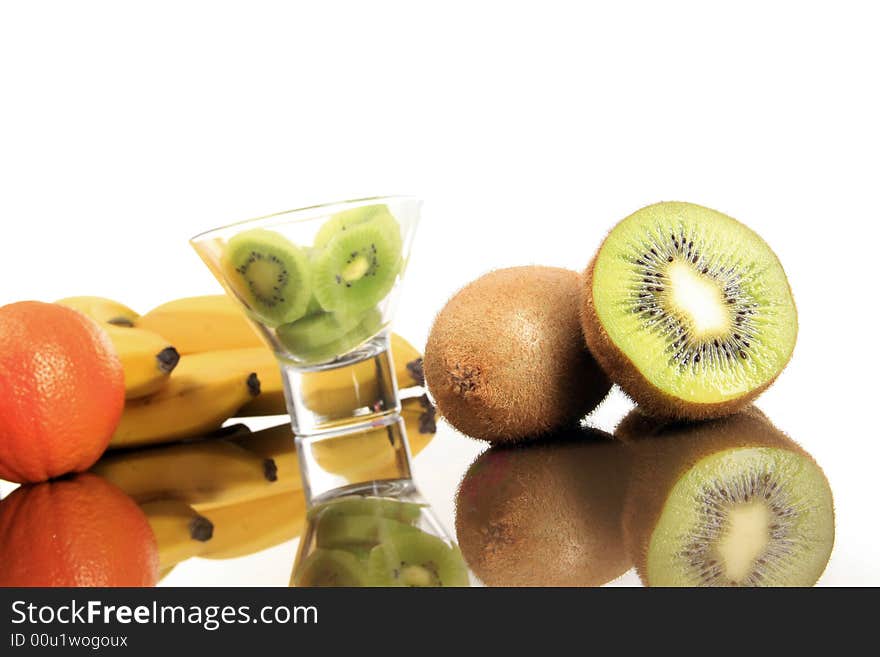 Colorful fresh fruit standing on the glass. Colorful fresh fruit standing on the glass