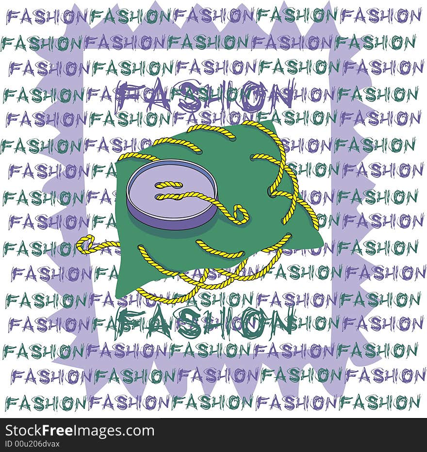 Violet button on green fabric, a decorative pattern is a fashion. Violet button on green fabric, a decorative pattern is a fashion