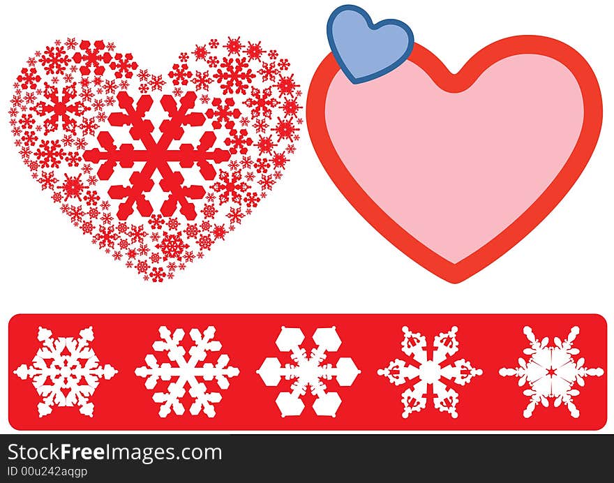 Christmas heart by 5 perfect snowflake shape. Christmas heart by 5 perfect snowflake shape