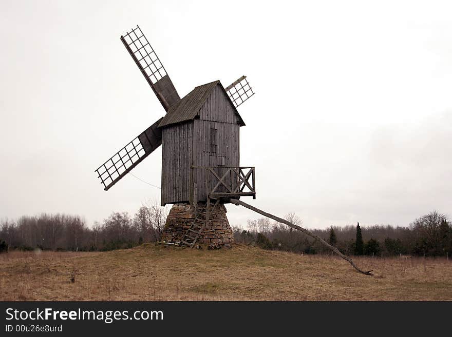 Old windmill on island the Muhu in Estonia