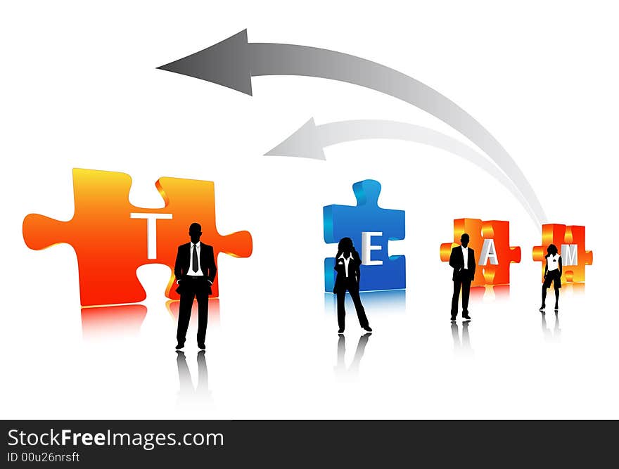 Illustration of business people with puzzle