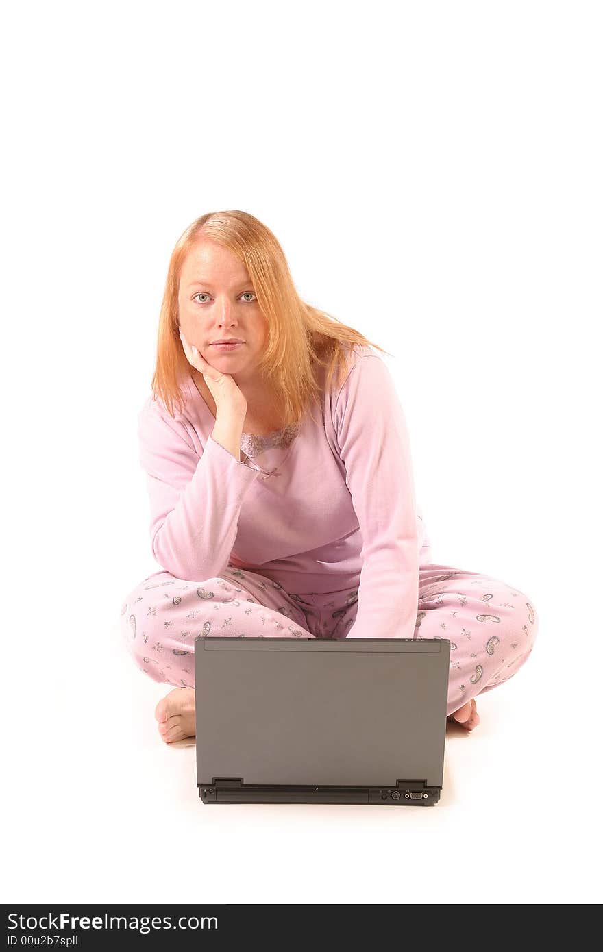 Isolated woman using laptop