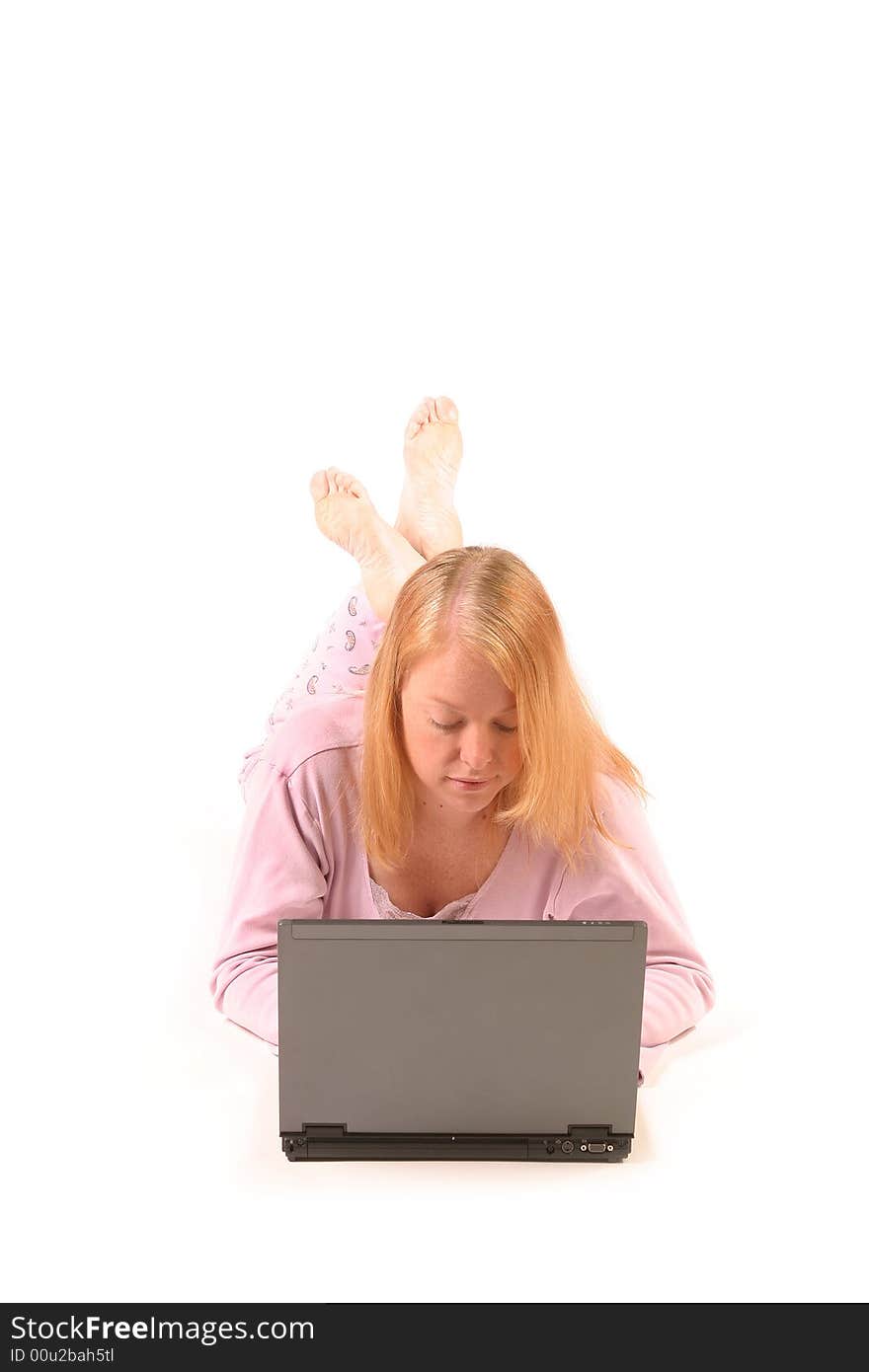 Isolated Woman Using Laptop