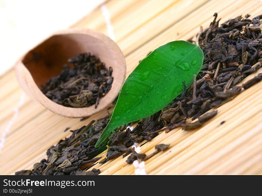 Green tea leaves