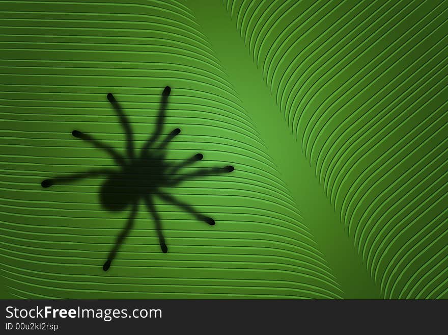 Computer created image of the silhouette of a spider on a leaf