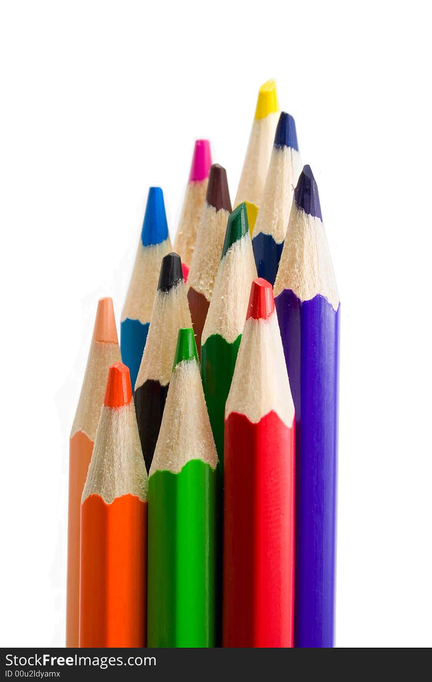 A vertical bunch of bright color pencils. A vertical bunch of bright color pencils