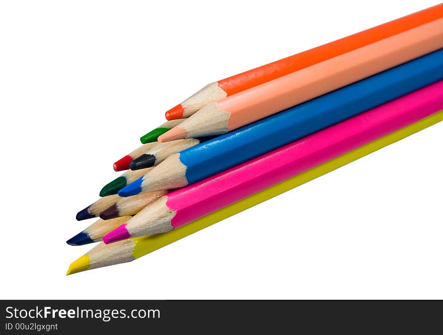 A diagonal bunch of bright color pencils. A diagonal bunch of bright color pencils