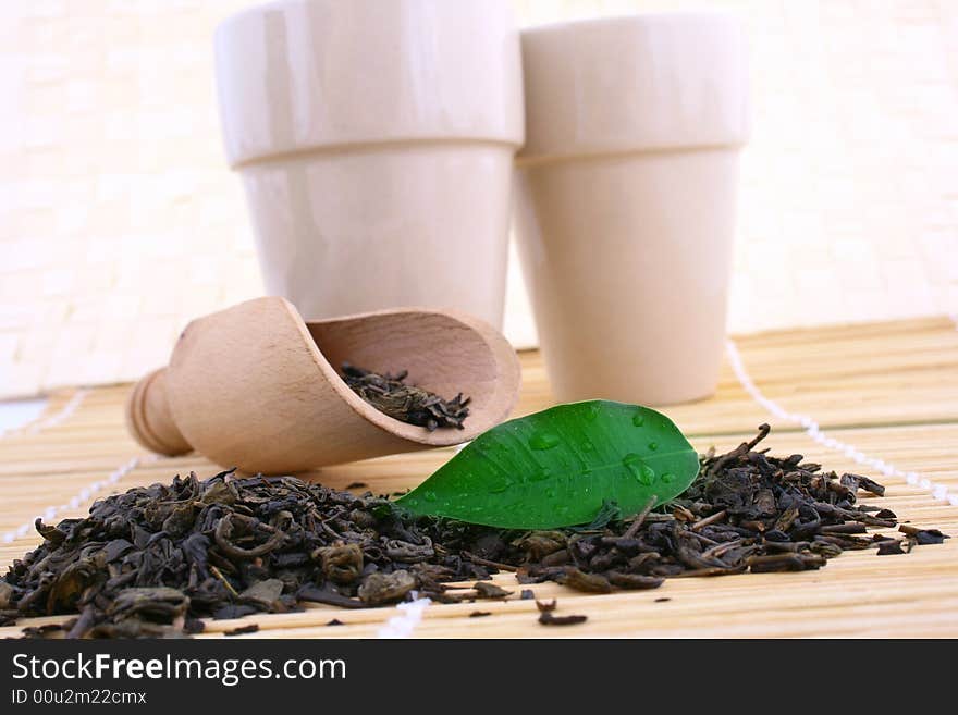 Green tea leaves